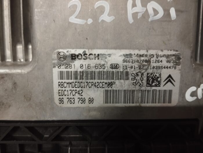UNIDADE / CENTRALINA DO MOTOR PEUGEOT 508 / CITROEN C5 2.2HDI REF. 0281016635 9676379080 - Image 2