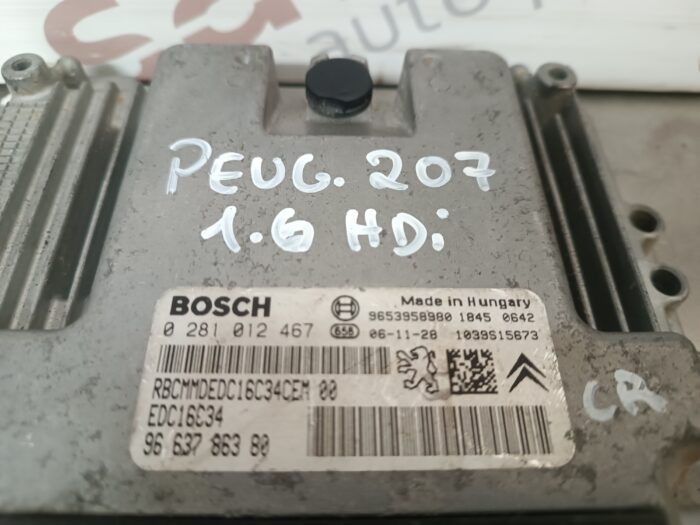 UNIDADE / CENTRALINA DO MOTOR PEUGEOT 207 1.6HDI 0281012467 EDC16C34 9663786380 - Image 2