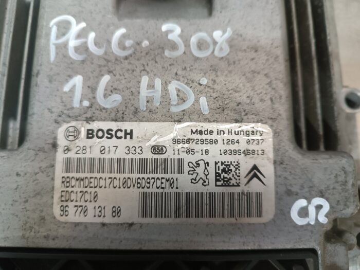 UNIDADE / CENTRALINA DO MOTOR PEUGEOT 308 1.6HDI REF. 0281017333 EDC17C10 9677013180 - Image 2